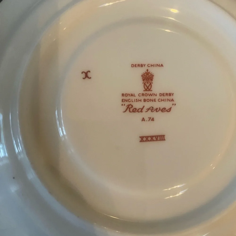 Vintage Royal Crown Derby Red Aves Teacup and Saucer